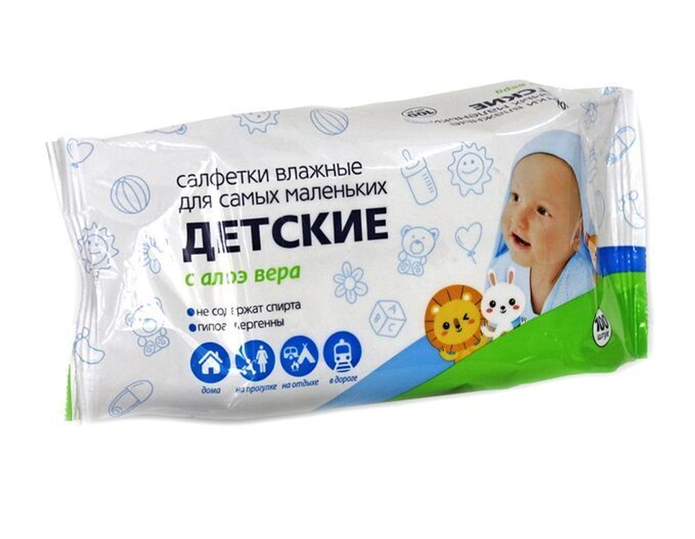 Салфетки влажные детские с алоэ вера, 100 шт. арт. 00070