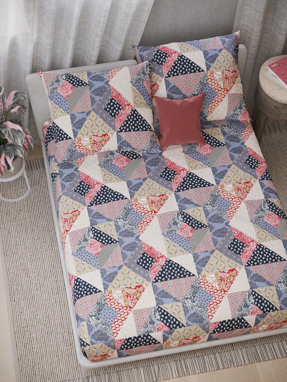 Постельное белье перкаль Сказка "Пэчворк" 1,5-сп Наволочка 50х70 см 1 шт Простынь 150x215 см Пододеяльник 145x215 см