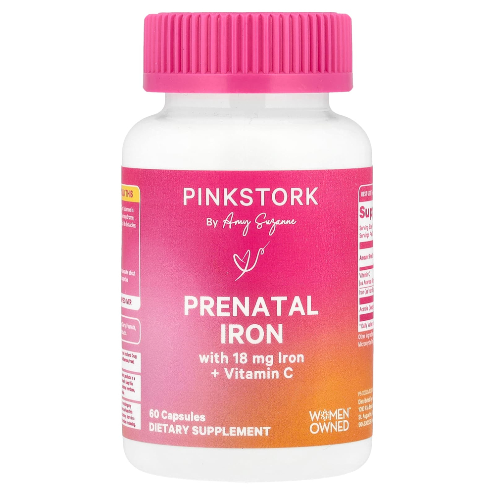 Pink Stork, Пренатальное железо с витамином C, 60 капсул