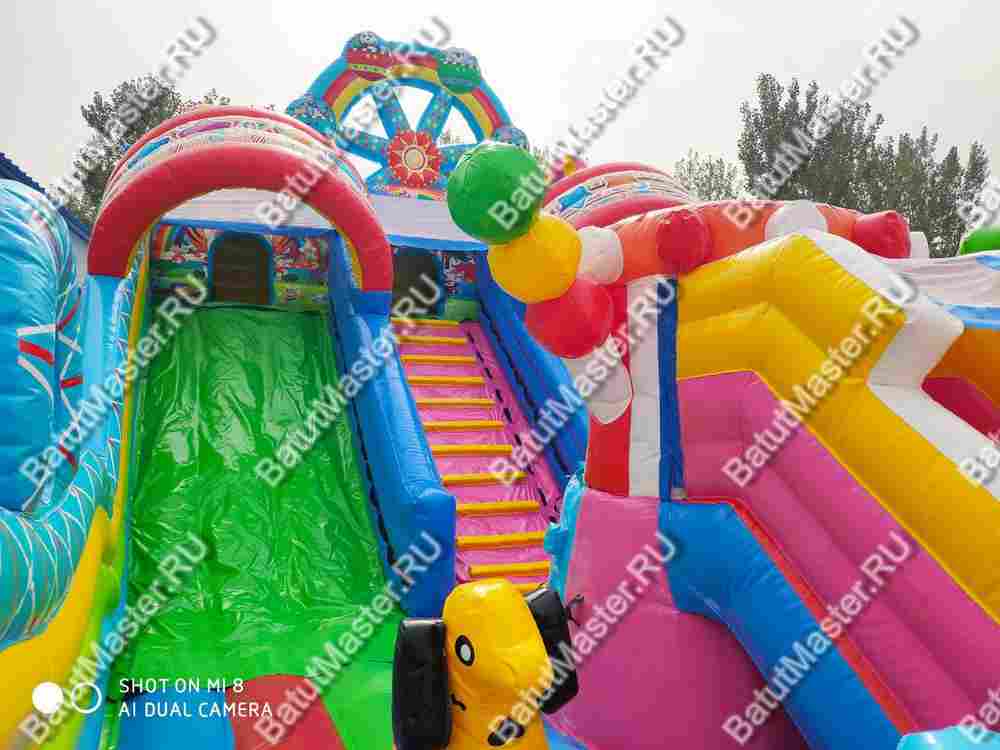 Коммерческий надувной батут "Парк развлечений 2" 12*7*7 м без фигуры клоуна