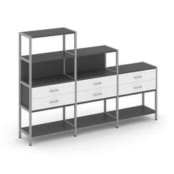 Shelf System Трехсекционный стеллаж четырех/трех/двухярусный с ящиками SN.STM-431 Антрацит/Белый/Мет