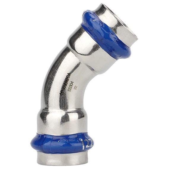 Угольник VARMEGA 45гр. двухраструбный Inox Press 28x28