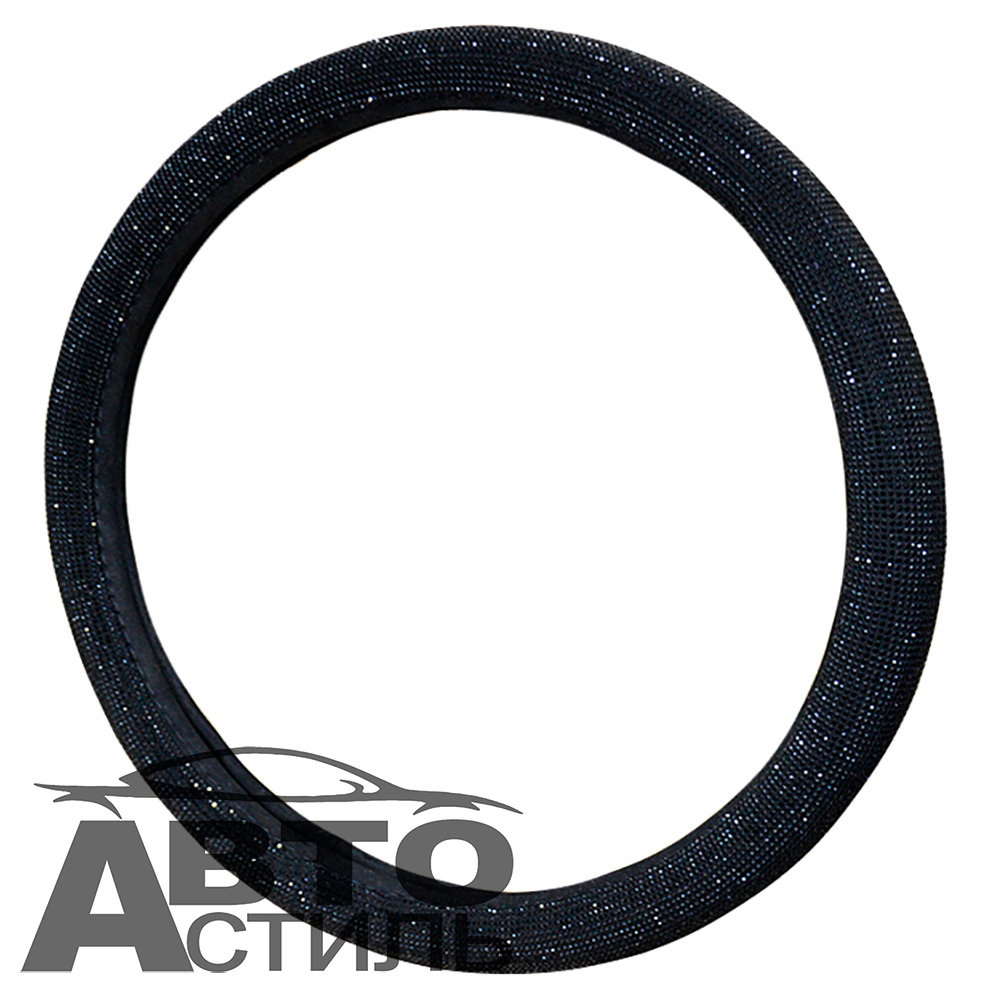 Оплетка на руль круглая Coolpart DIAMOND  (37*38) к/з черный СТРАЗЫ A280-BL