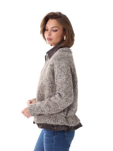 Комбинированная шоколадная рубашка-кардиган