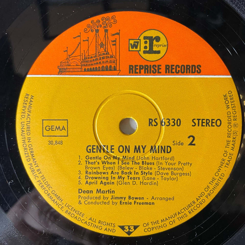 Винтажная виниловая пластинка LP Dean Martin Gentle On My Mind (Германия 1968)