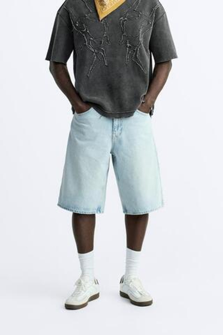 ZARA ДЖИНСОВЫЕ ШОРТЫ BAGGY-FIT, ГОЛУБОЙ