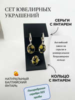 Комплект украшений с янтарём овал малый пеструха черная