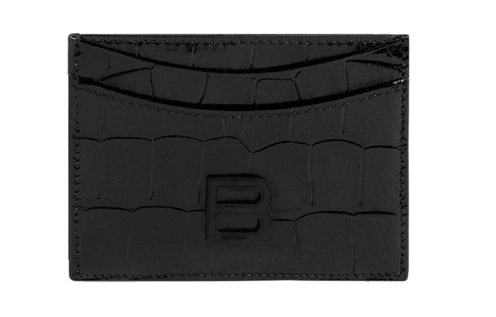 Balenciaga Hourglass Embossed Cow Leather Card Holder Card Holder Women"s Black