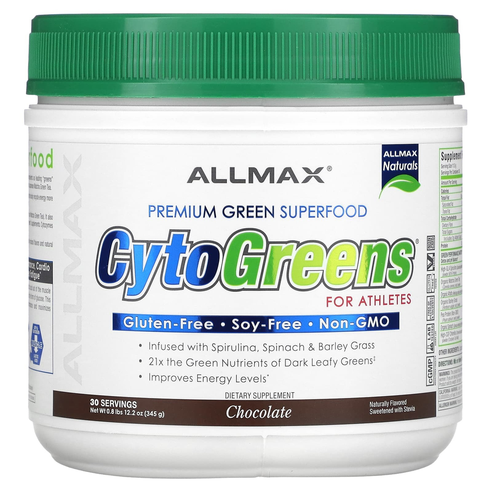 ALLMAX, CytoGreens®, зеленый суперфуд премиального качества для спортсменов, со вкусом шоколада, 345 г (0,8 фунта)