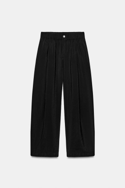 ZARA УКОРОЧЕННЫЕ БРЮКИ НА РЕЗИНКЕ, ЧЕРНЫЙ