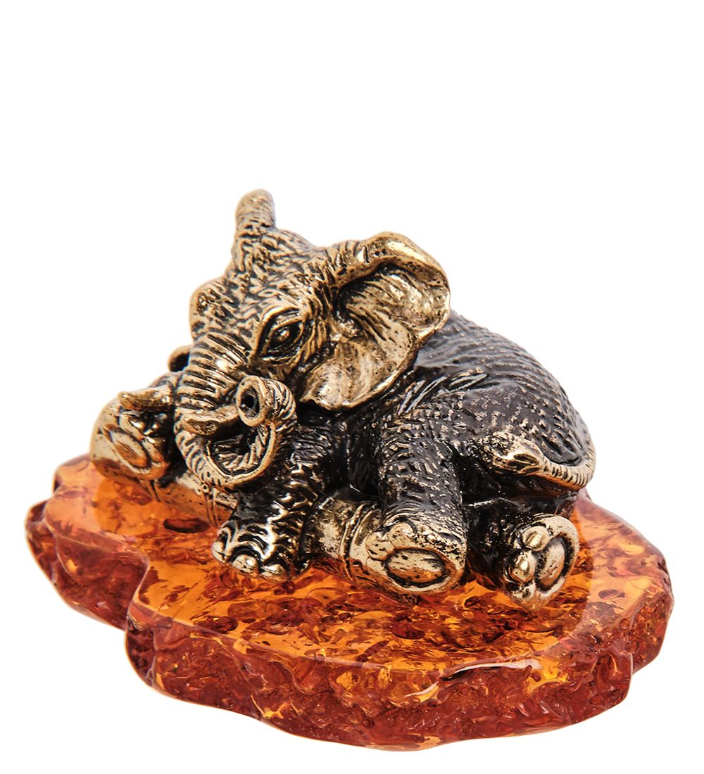 Народные промыслы AM- 412 Фигурка «Слон Тропики» (латунь, янтарь)