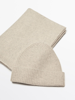 Massimo Dutti Шарф и шапка из 100% кашемира в рубчик, жемчужно-серый