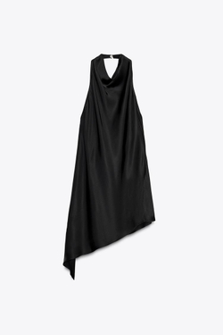 ZARA АТЛАСНЫЙ ТОП С ГОРЛОВИНОЙ ХАЛТЕР — ZW COLLECTION, ЧЕРНЫЙ