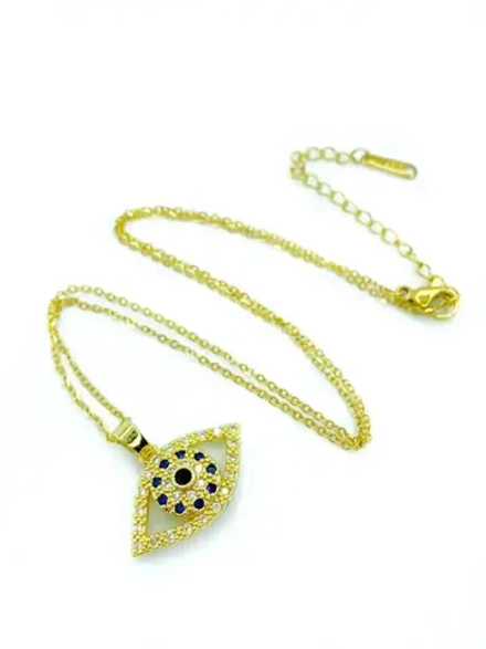 Золотистое короткое колье на тонкой цепочке с кулоном Глаз