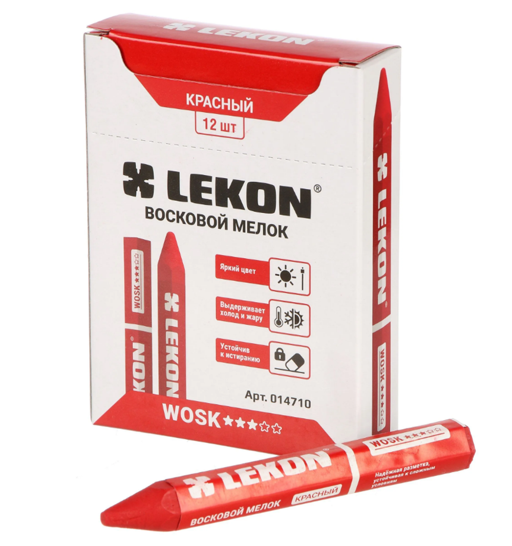 Восковой мелок LEKON WOSK для мокрых и грязных поверхностей цвет: красный 12/144/1440