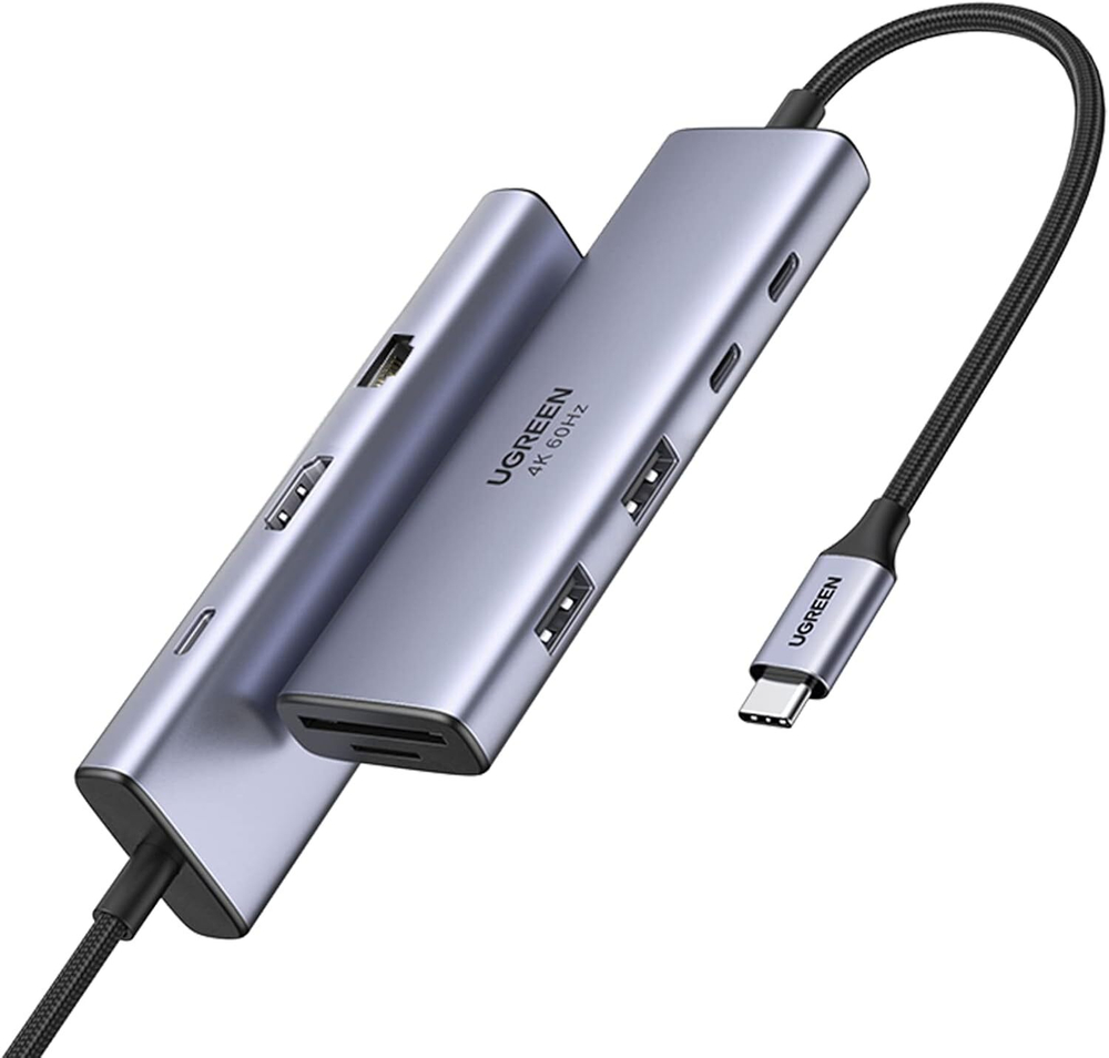 Конвертер USB 3.1(m) Type C на HDMI/LAN/CardReader/Type Cx2/USB 3.0x2/PD 100W UGREEN 15375