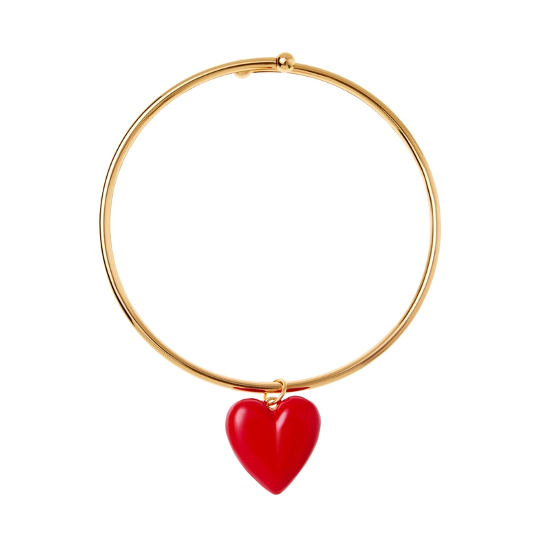 Колье Эмалевое Красное Сердце с Бороздами