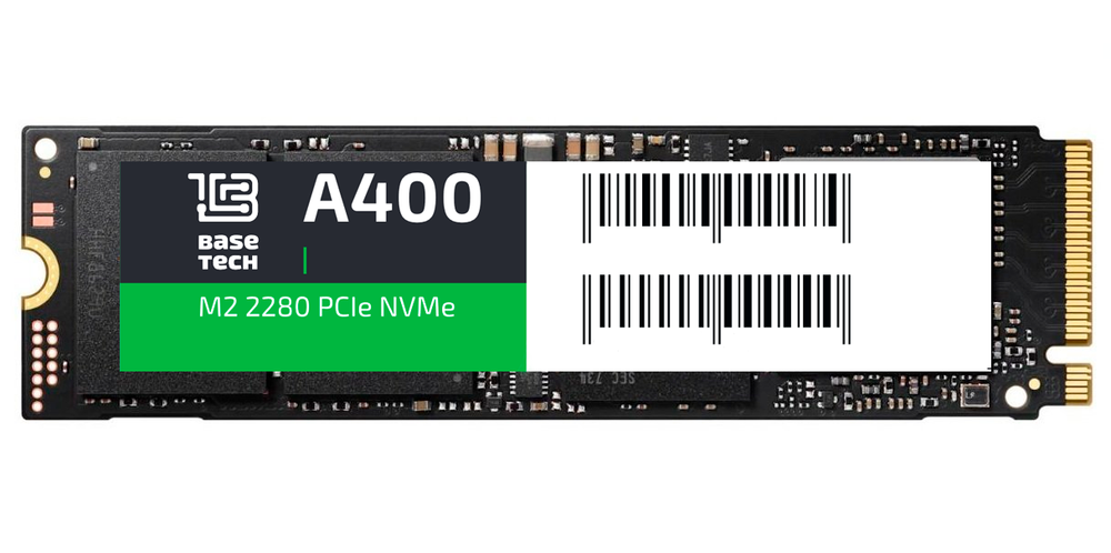 SSD BaseTech A400 2Тб, M.2 2280, NVMe, Bulk, TLC, PCIe3.0, Чтение:2000мб/с, Запись:1600мб/с (SSDBTA4002TBM2NN)