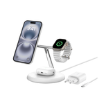 Зарядная станция MagSafe Belkin BoostCharge Pro для iPhone, Apple Watch и AirPods (Qi2) (WIZ023, EU) Беспроводная зарядка: Qi 15 Вт, Qi 5 Вт, магнитное крепление для быстрой зарядки Apple Watch (Qi 5 Вт). Проводная зарядка: нет. Сертификация Qi2. Есть LED