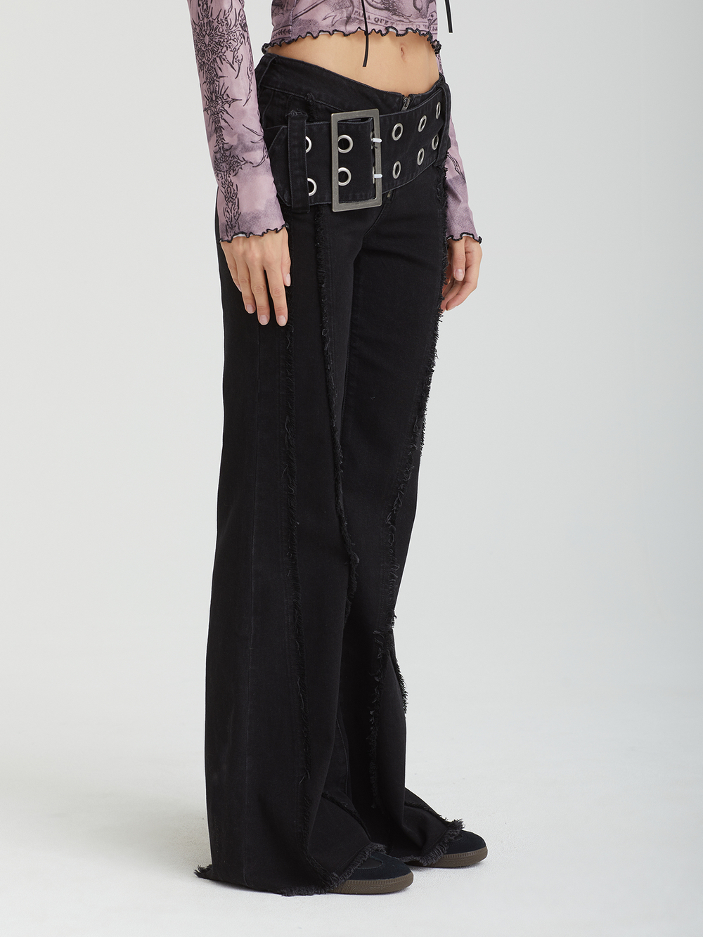Женские Джинсы Disco Belted Distressed Flare
