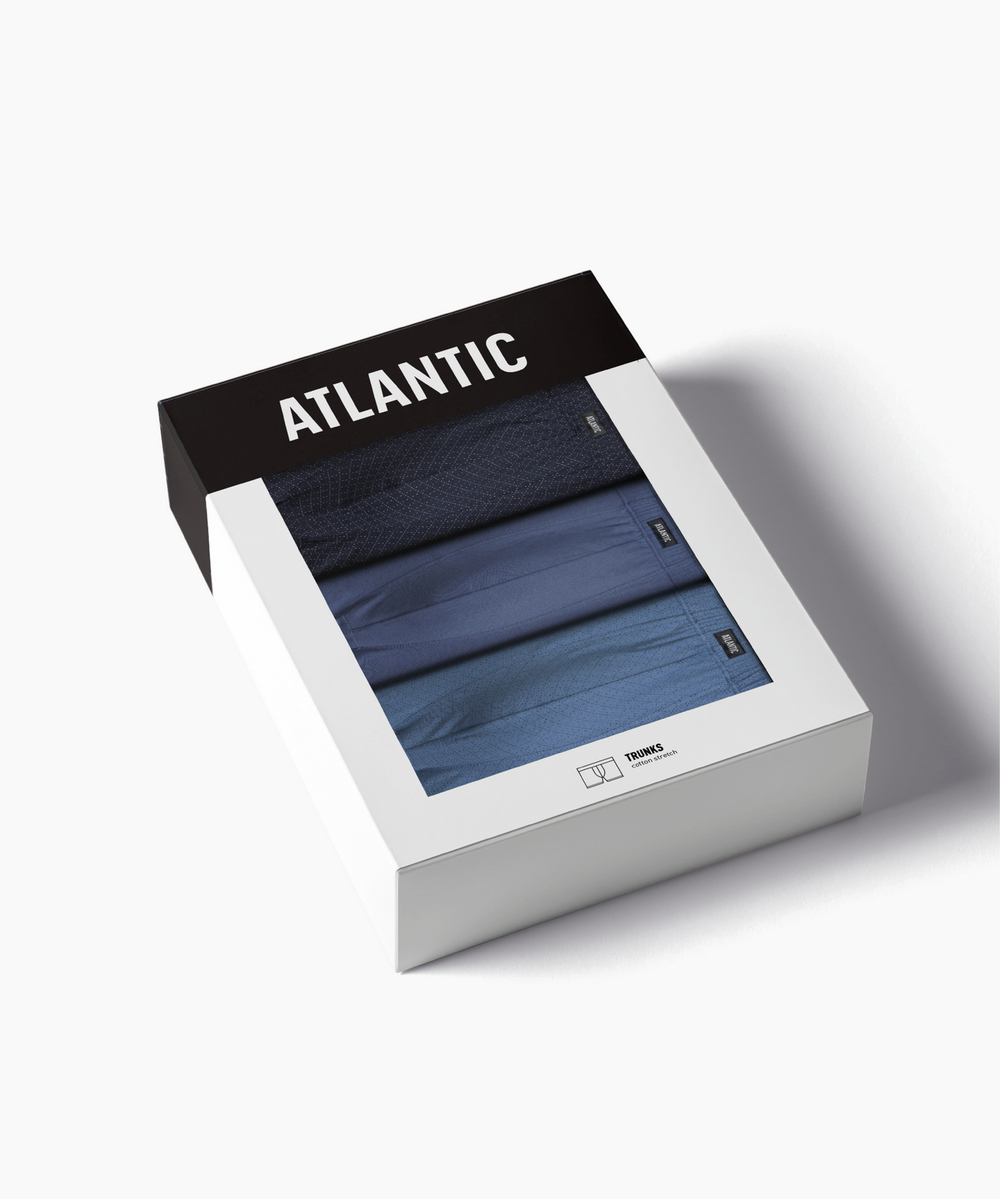 Мужские трусы шорты Atlantic, набор из 3 шт., хлопок, темно-синие + голубые + деним, 3MH-212