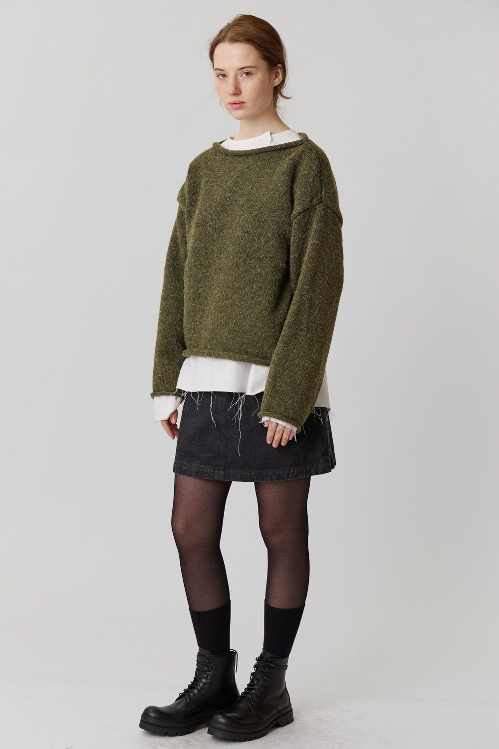 Рыбацкий свитер из шерсти цвета хаки