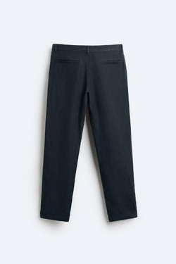ZARA БРЮКИ ИЗ 100% ЛЬНА, МОРСКОЙ СИНИЙ
