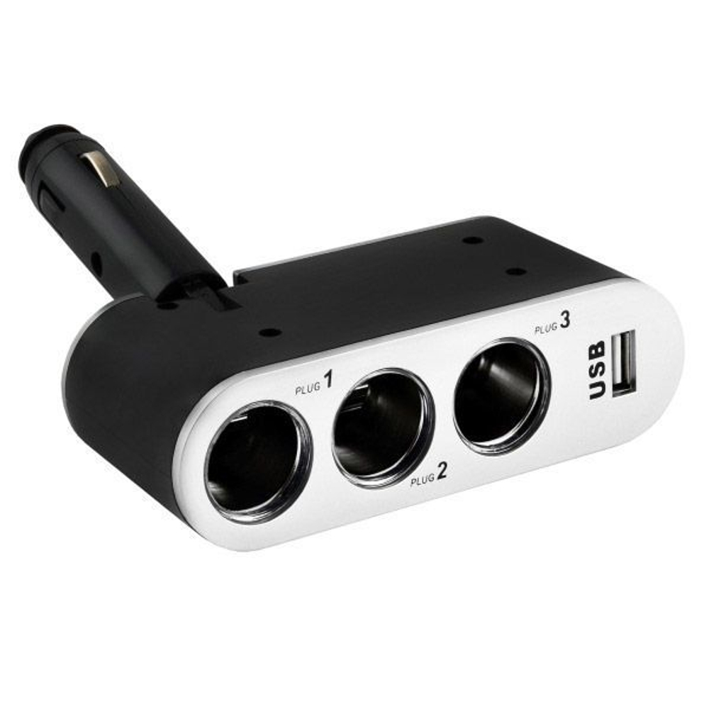 Разветвитель прикуривателя 3 гнезда + USB  SKYWAY Черный, предохранитель 5А, USB 500mA S02301006