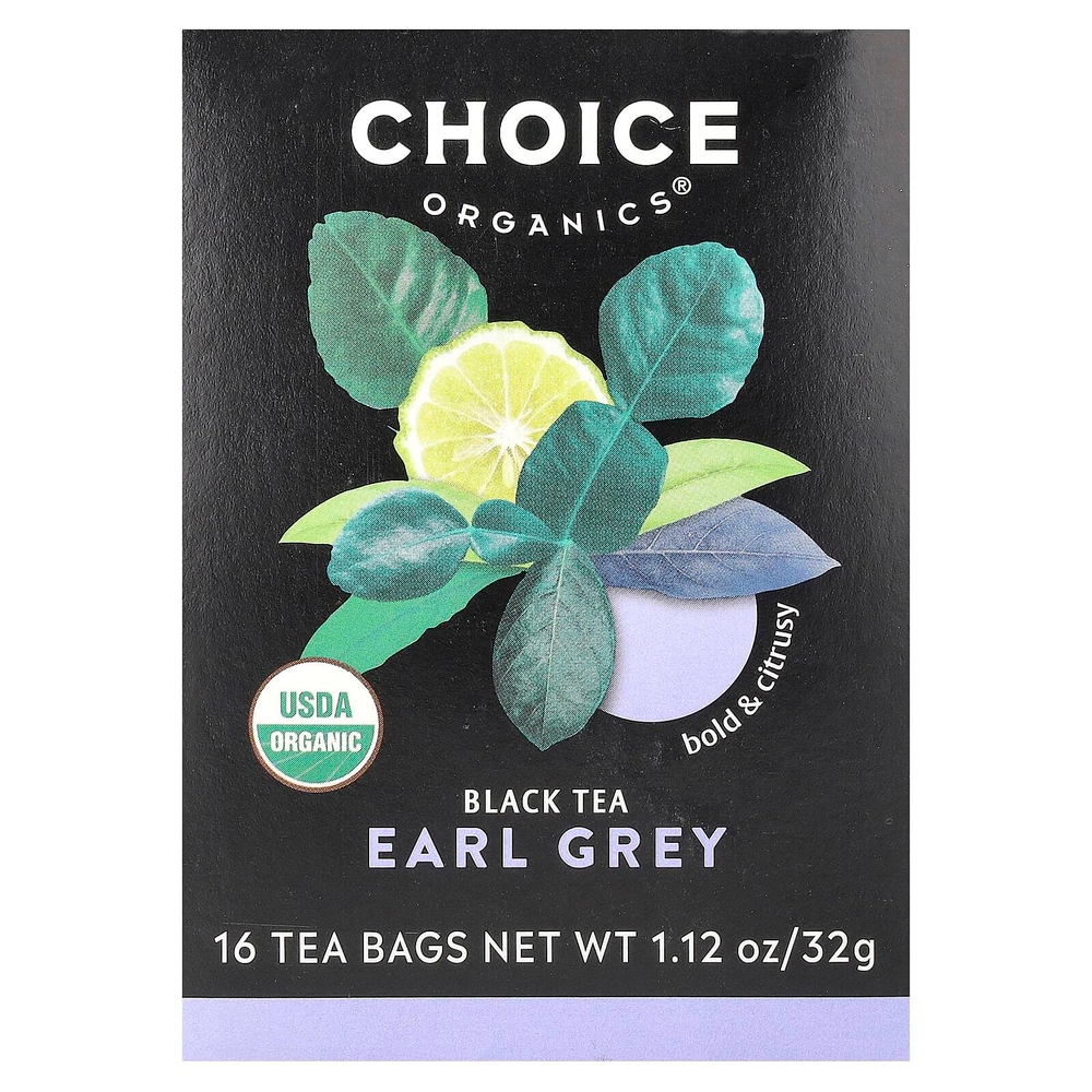 Choice Organic Teas, Black Tea, Earl Grey, 16 чайных пакетиков, 32 г (1,12 унции)