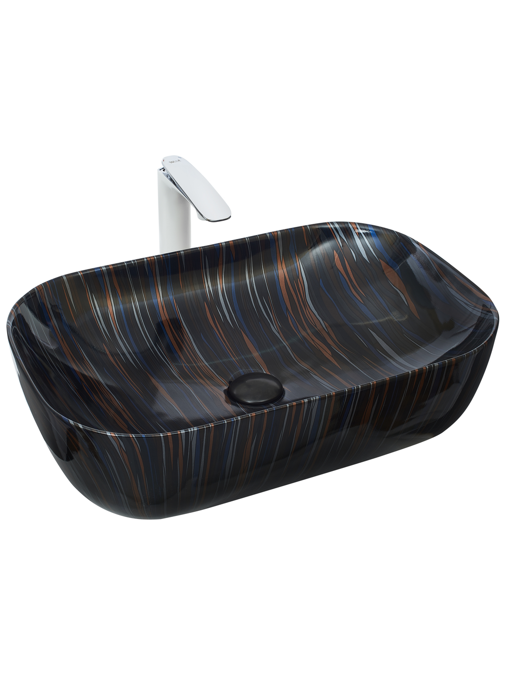 Раковина накладная (мрамор черная с синим и оранжевым)  WeltWasser WW  ELBACH 2143P K501 610х400х145