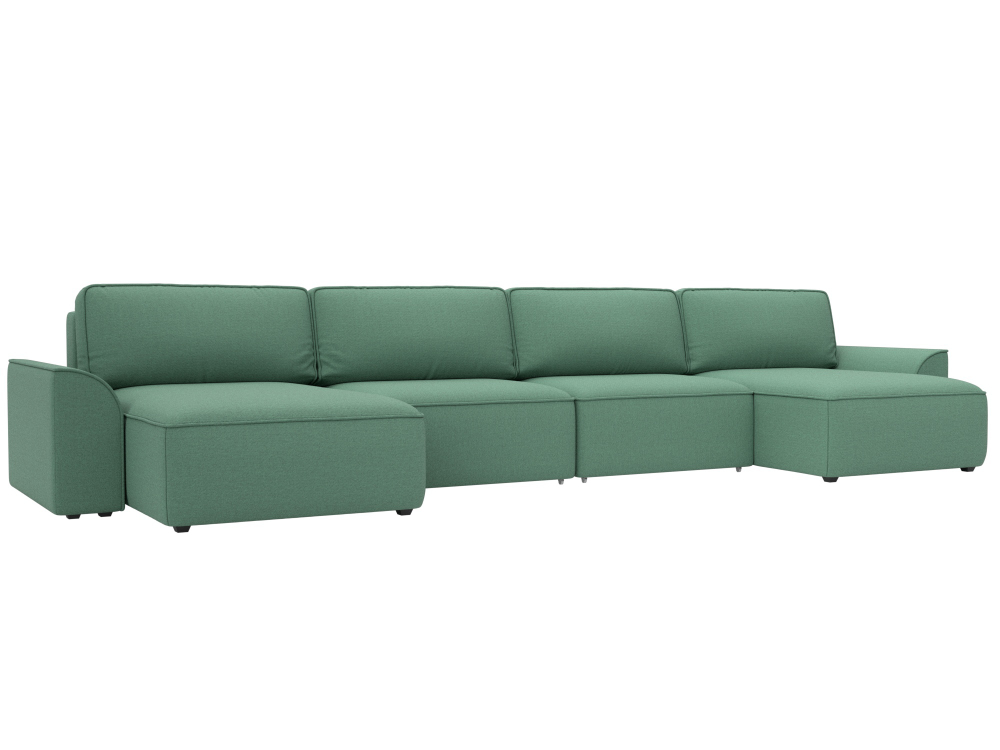 Диван П-образный Лига-048 НПБ лонг, Амур 11 зеленый, Рогожка, 128343