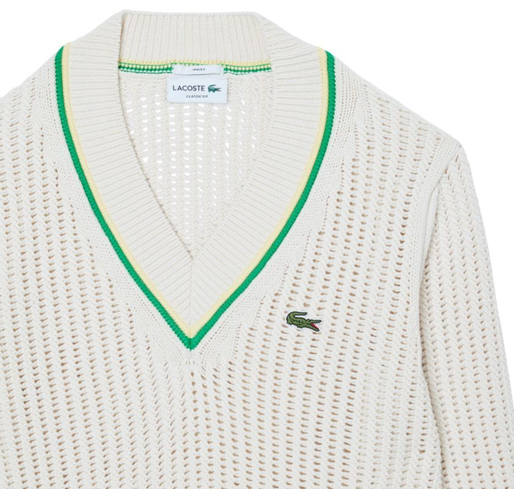 Мужская теннисная кофта Lacoste V Neck Striped Tennis - Бежевый
