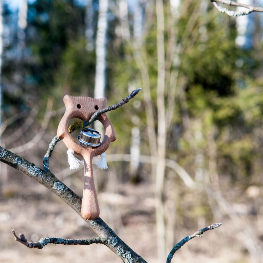 Деревянная погремушка с бубенцом Совушка Леснушки