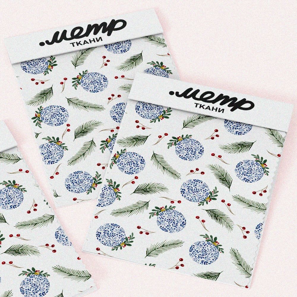 Ткань дюспо снежные шары с еловыми ветками
