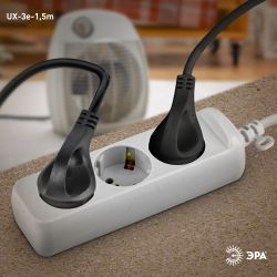 Удлинитель электрический ЭРА UX-3e-1,5m с заземлением 3 розетки 1,5 м ПВС 3x0,75мм2 10А | Бытовые удлинители
