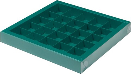 Коробка для конфет с пластиковой крышкой 245*245*30 (25) (зеленая матовая)
