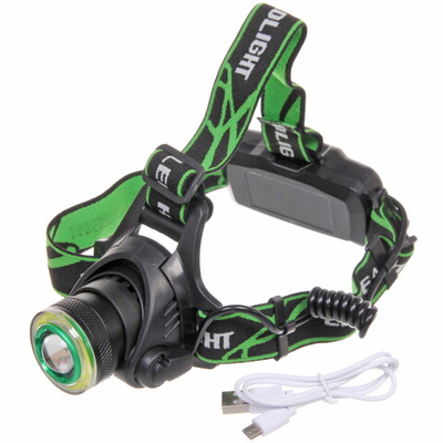 Фонарь налобный 4 режима, T6+COB, аккумуляторная батарея 2*1200mAh ZOOM, USB T107