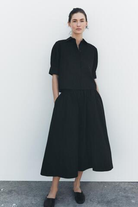 ZARA РУБАШКА С КОРОТКИМИ РУКАВАМИ — ZW COLLECTION, ЧЕРНЫЙ