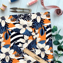 Ткань премиум Оксфорд 600D цветочно-полосатая иллюстрация