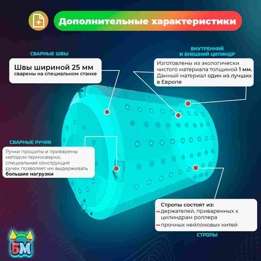 Роллер-аттракцион «Прозрачный» с красно-зелёными держателями, ТПУ, двухместный, 2,2×2×2 м
