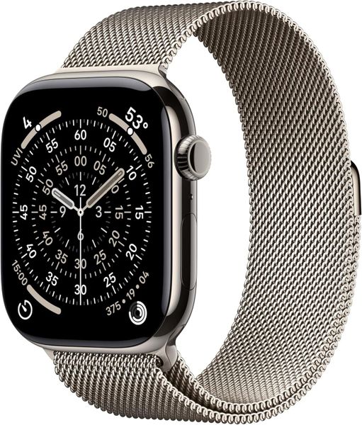 Умные часы Apple Watch Series 11 46 мм из титана натурального цвета, миланский сетчатый браслет натурального цвета (S/M)