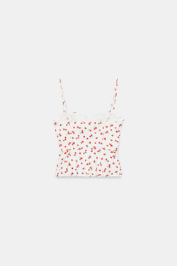ZARA КОРСЕТНЫЙ ТОП С ПРИНТОМ КЛУБНИКА, БЕЛЫЙ/КРАСНЫЙ