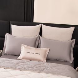 Комплект постельного белья на резинке с одеялом Вельвет Премиум «Серебристая гладь»