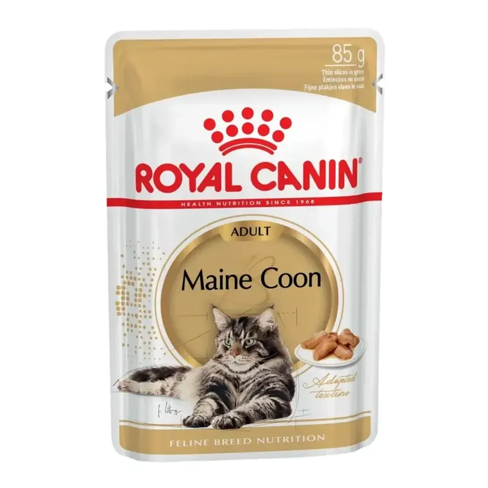 Пауч Royal Canin Maine Coon Adult для взрослых кошек породы Мэйн Кун, мелкие кусочки в соусе Пауч Royal Canin Maine Coon Adult для взрослых кошек породы Мэйн Кун, мелкие кусочки в соусе
