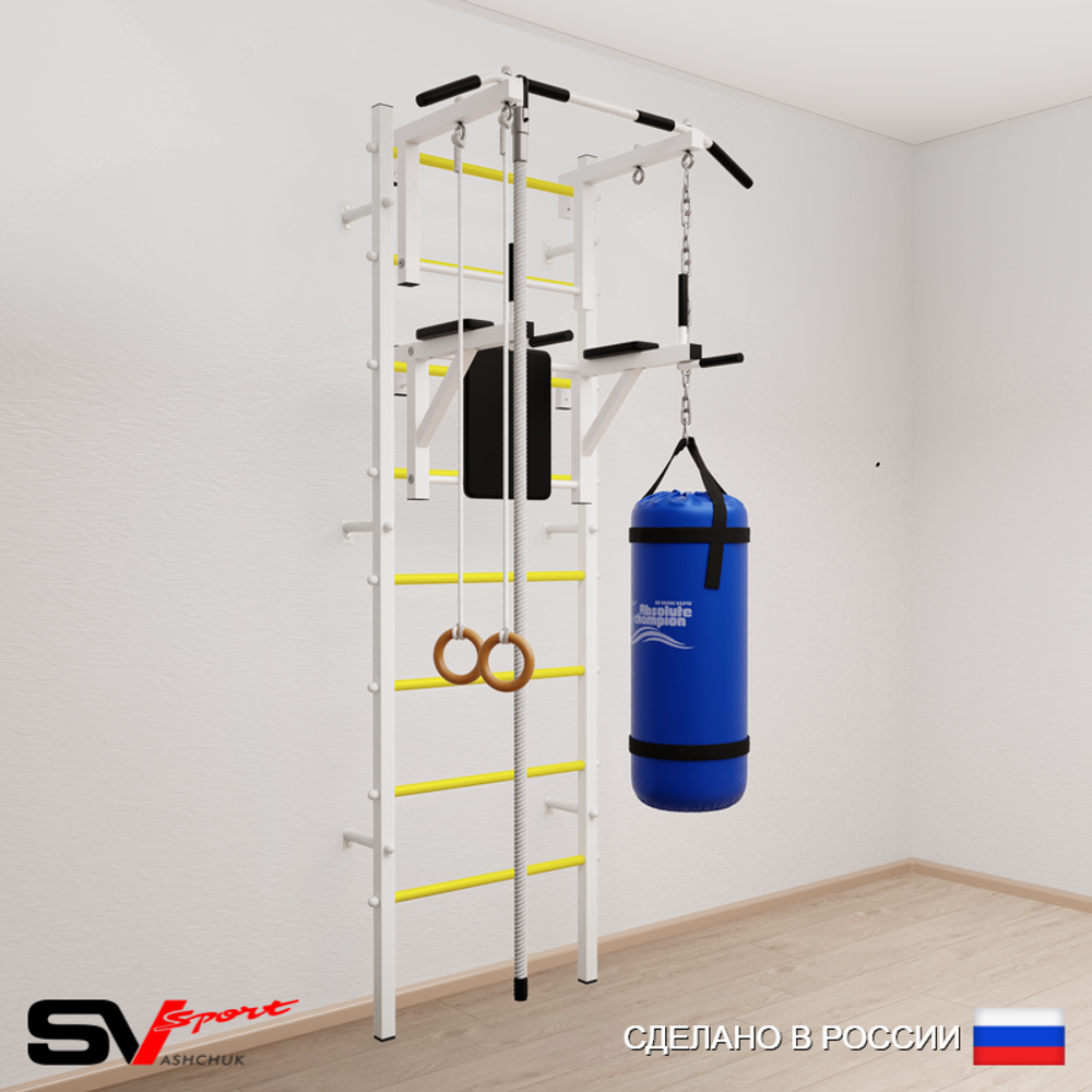 Шведская стенка Sv Sport 5741 (Турник стандарт/Брусья/Канат/Кольца/Цепь/Мешок 15кг)