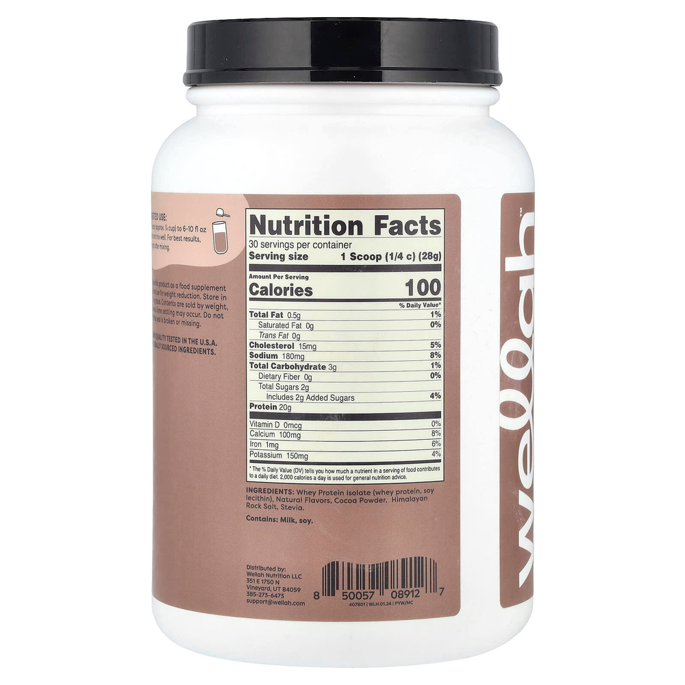 Wellah, Protein Your Whey, изолят сывороточного протеина, молочный шоколад, 852 г (1,9 фунта)