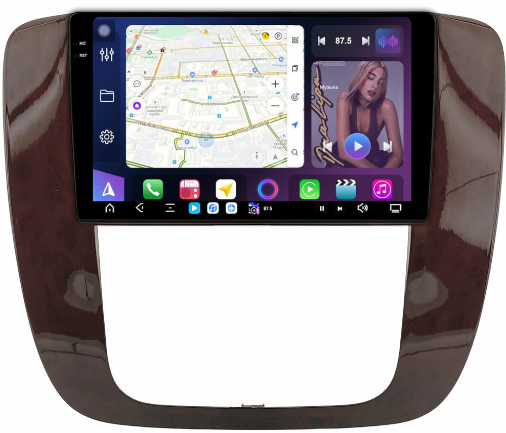 Магнитола для Chevrolet Tahoe 2006-2014 (рамка под дерево) - FarCar XXL1174M монитор 9.5" 2K QLED на Android 14, TS20, 8+256Гб, CarPlay, 4G SIM-слот