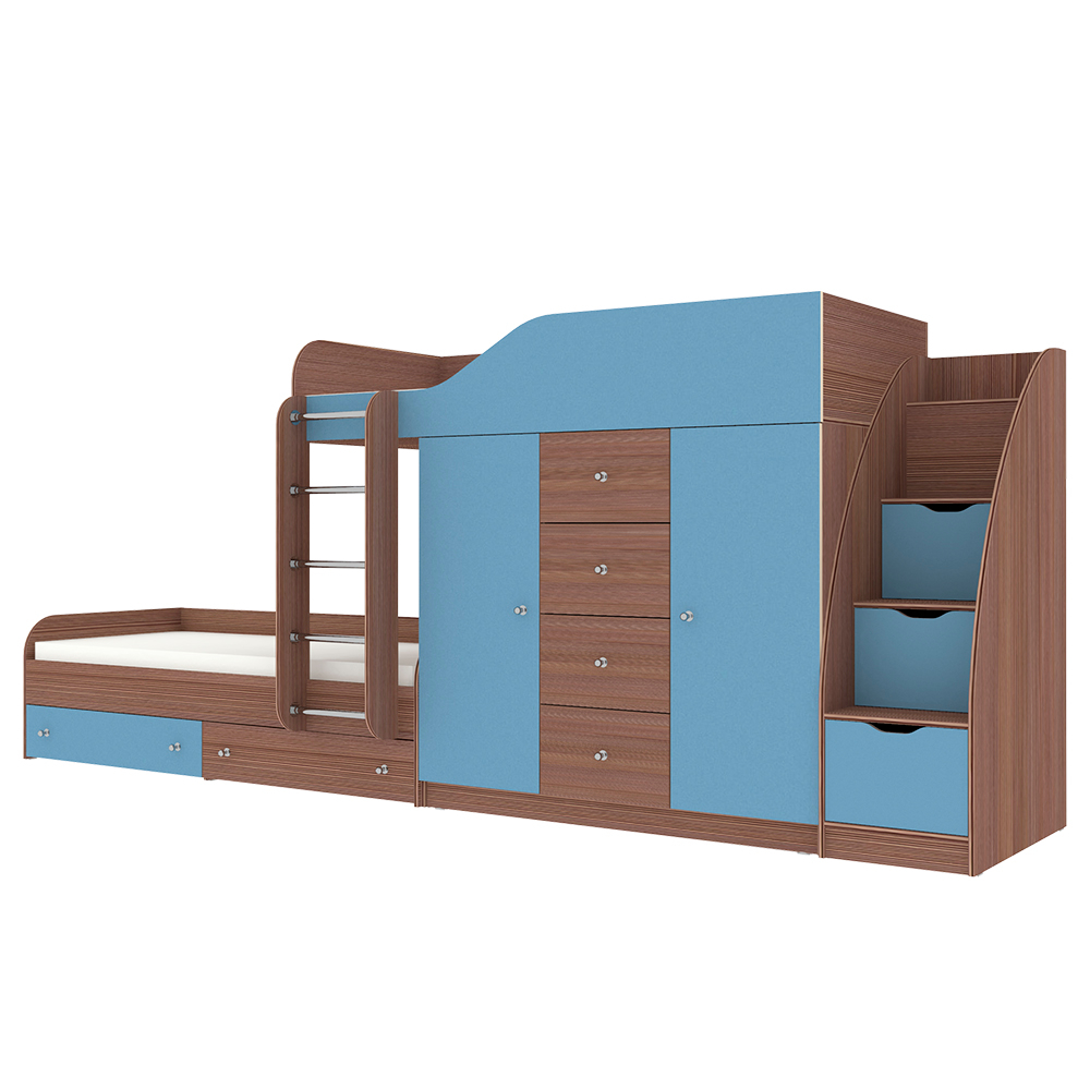 Кровать двухъярусная КарИВи Астра 6 с лестницей Комод КарИВиом Бодего Темный Светло-синий, голубой