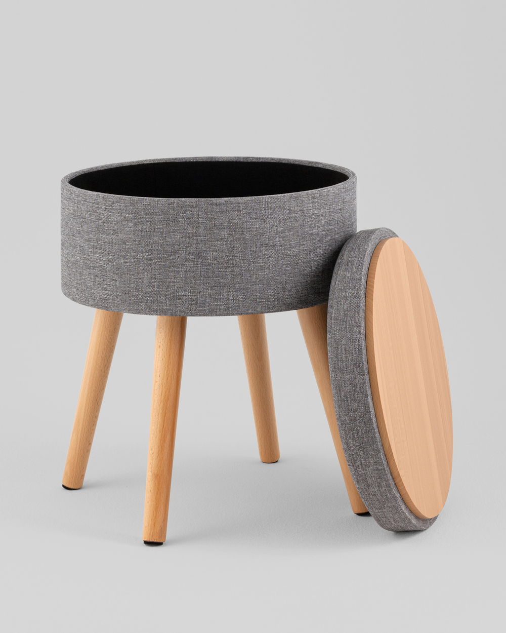 Пуф с ящиком Store Woody рогожка серая