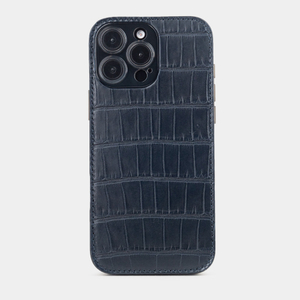 Чехол-накладка кожаная для iPhone 16 Pro Max, аллигатор синего цвета